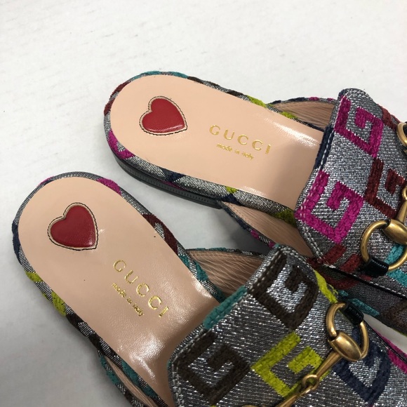 Gucci Princetown velvet multicolored monogram mules, NWOT - Picture 9 of 10